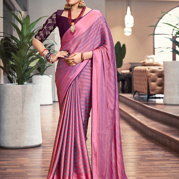Saree Mall Magenta & Purple Striped Zari Saree - Distacart
