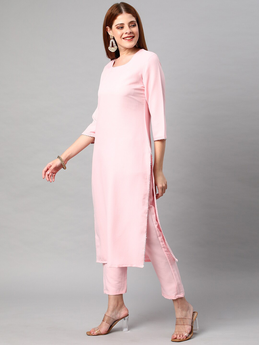 Kalini Women Pink Kurta with Trousers & With Dupatta - Distacart
