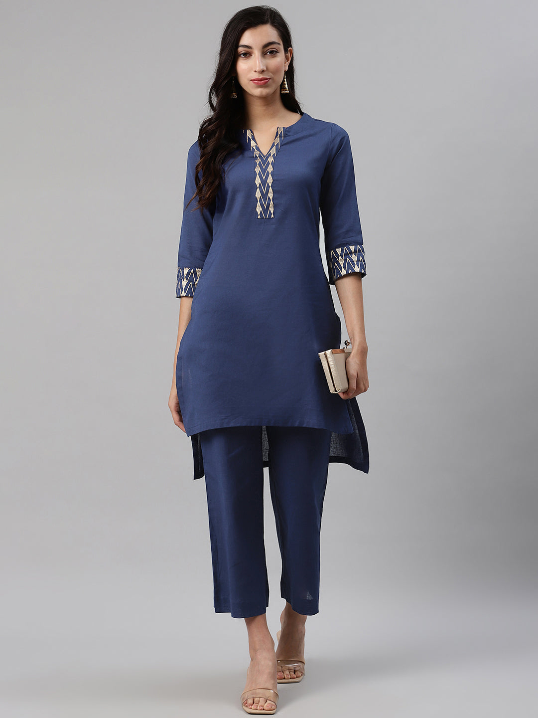 Biba Women Navy Blue Solid Kurta with Palazzos - Distacart