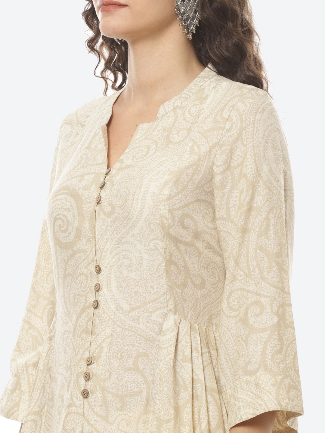 Biba Women Off White Ethnic Motifs Printed Pastels Anarkali Kurta with Scarf - Distacart