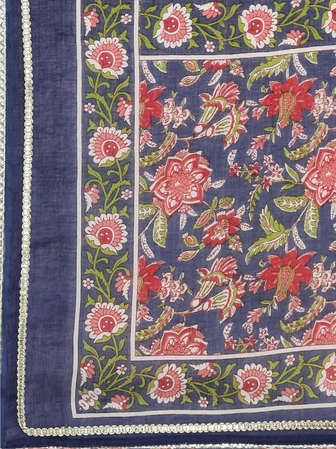 Kalini Floral Printed Gotta Patti Pure Cotton Kurta with Trousers & Dupatta - Distacart