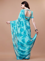 Thumbnail for Sangria Turquoise Blue Floral Printed Pure Chiffon Saree - Distacart