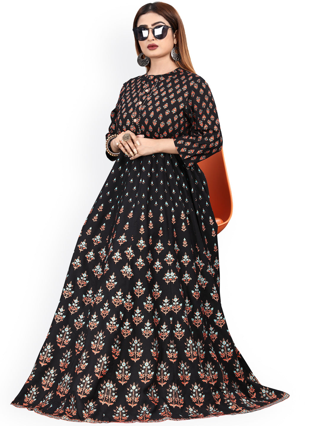 Kalini Women Black & Red Ethnic Motifs Anarkali Kurta - Distacart