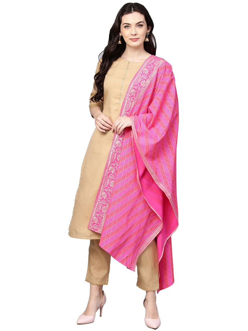 Ahalyaa Women&#39;s Faux Silk Kurta Pant Set with Traditional Bandhini Print Dupatta