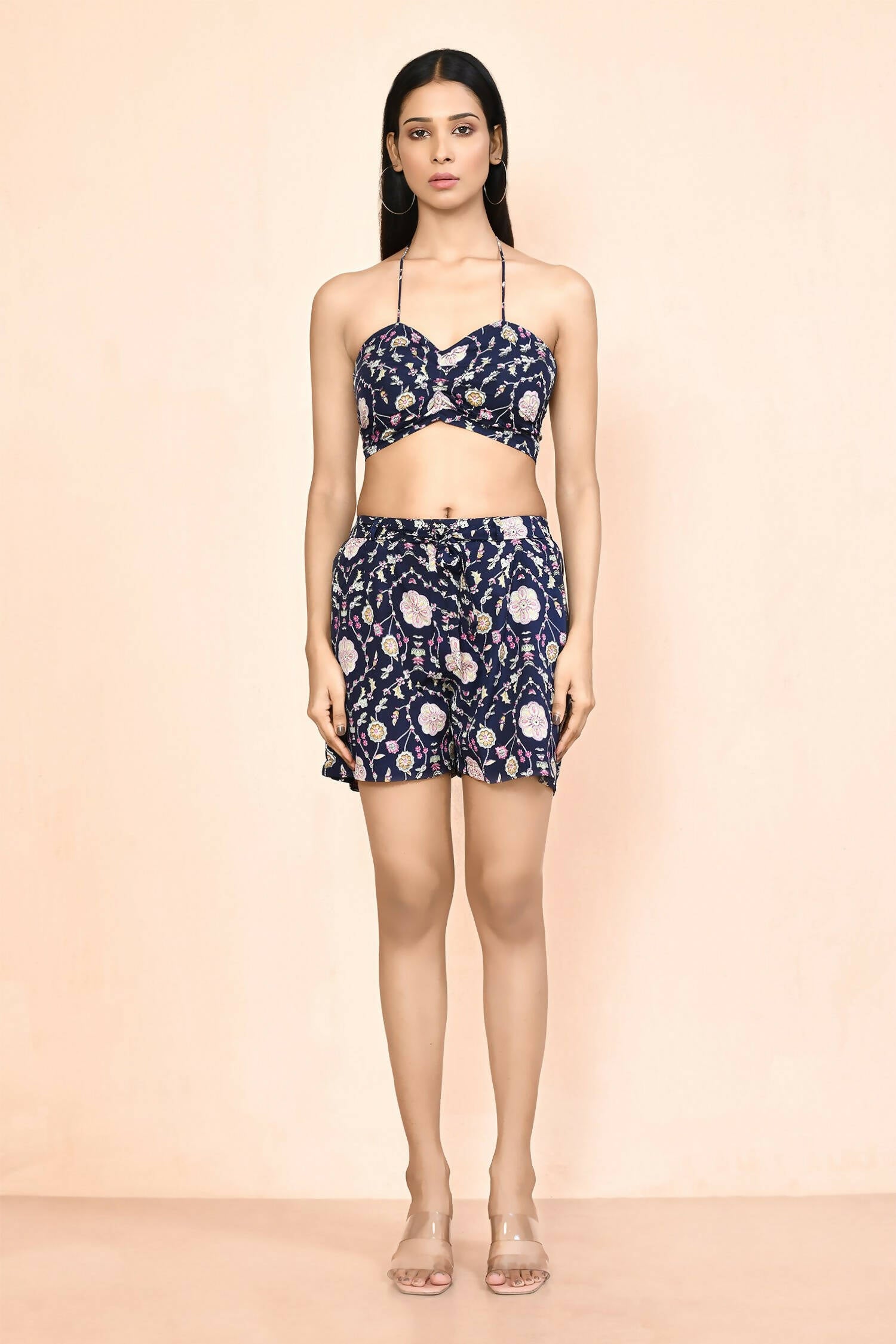 Navy Blue Platinum Creap Printed Co-Sets - Femella - Distacart