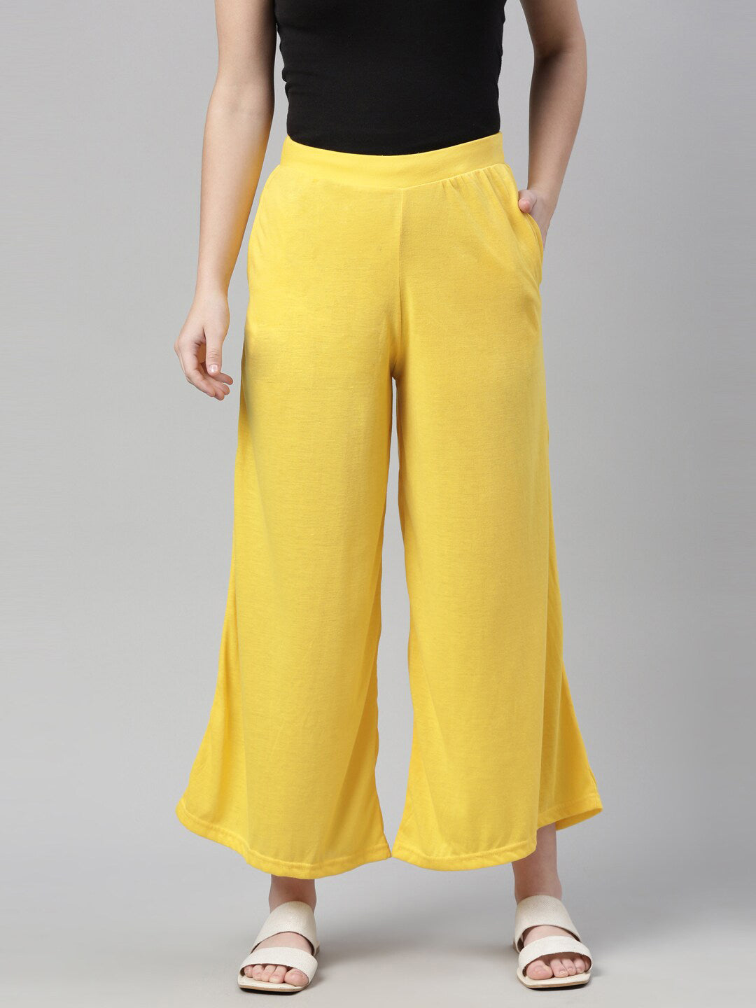 Souchii Women Yellow Knitted Palazzos - Distacart