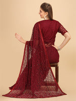 Thumbnail for Sangria Maroon Floral Self Design Lace Saree - Distacart