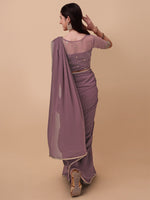Thumbnail for Sangria Mauve Embroidered Poly Georgette Saree - Distacart