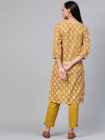 Thumbnail for Sangria Women Mustard Yellow & Off-White Printed Kurta with Trousers - Distacart