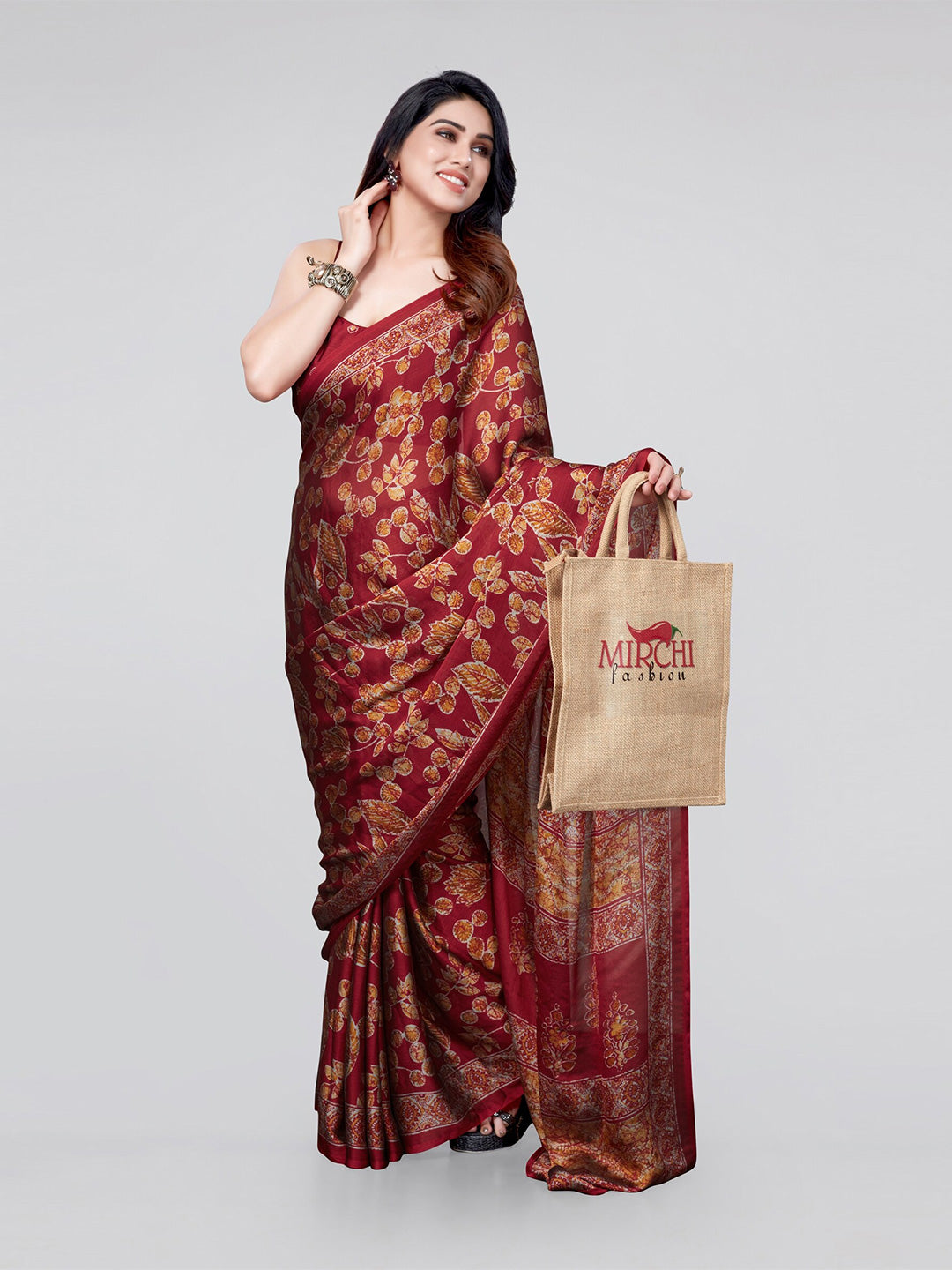 Kalini Women Red & Yellow Floral Saree - Distacart