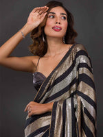Thumbnail for Koskii Black & Gold-Toned Embellished Sequinned Georgette Saree - Distacart
