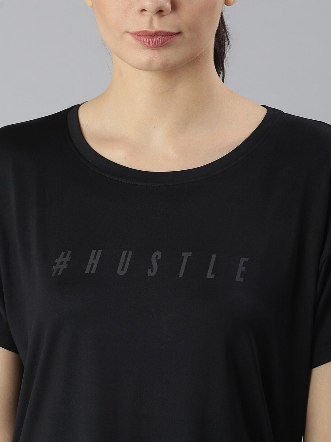 MKH Women Black Typography Printed Dri-FIT Sports T-shirt - Distacart