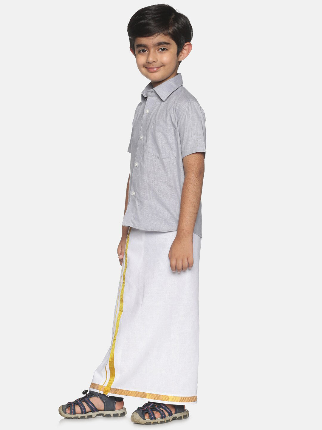 Sethukrishna Boys Grey & White Shirt with Dhoti - Distacart