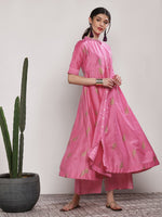 Thumbnail for Sangria Women Pink Printed Kurta with Trousers - Distacart