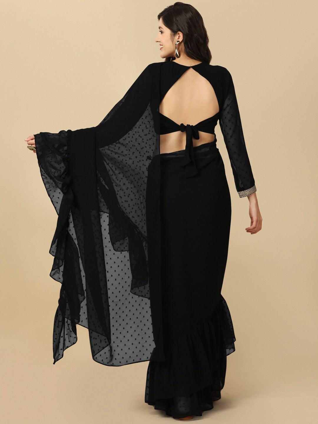 Sangria Black Geometric Woven Design Saree - Distacart