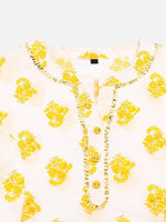 Thumbnail for HERE&NOW White & Yellow Floral Printed Sequined Pure Cotton Kurta - Distacart