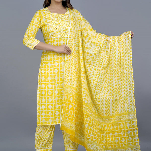 Kalini Printed Sequinned Pure Cotton Kurta with Pyjamas & Dupatta - Distacart