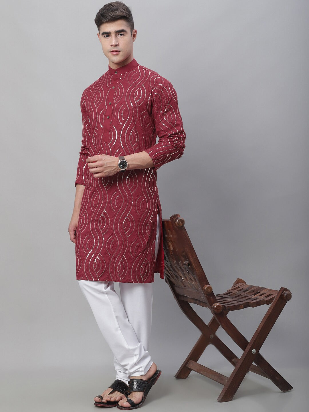Sojanya Sequin Embroidered Pure Cotton Kurta with Churidar - Distacart