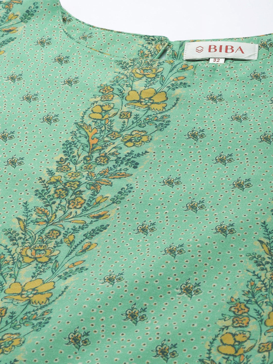 Biba Women Green Ethnic Motifs Printed Pure Cotton Kurta with Palazzos & With Dupatta - Distacart