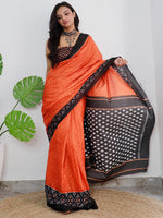 Thumbnail for Saree Mall Orange & Black Ethnic Motifs Printed Pure Cotton Sarees - Distacart