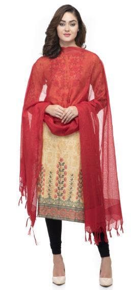 A R Silk Women's Cotton Self Design Red Regular Dupatta