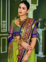 Thumbnail for Mitera Olive Green & Blue Zari Pure Silk Banarasi Saree - Distacart