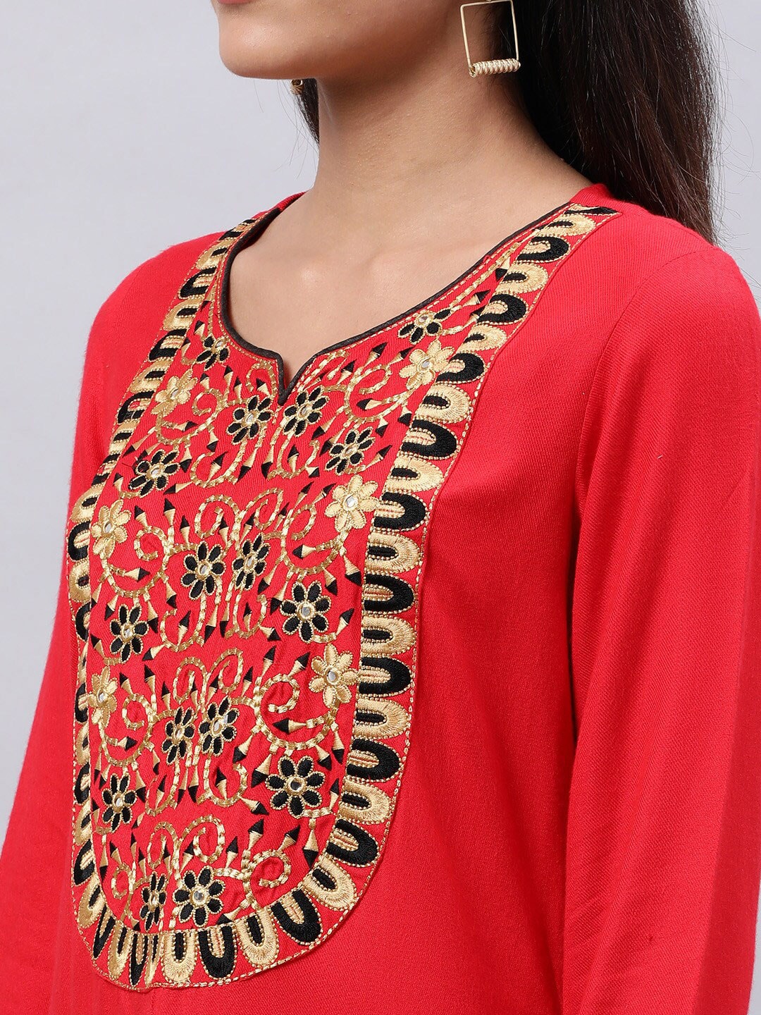 Souchii Red Yoke Design Mirror Work Grandeur & Majestic Artwork Kurta - Distacart