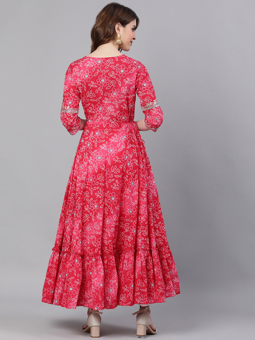 Ishin Women Pink Printed Anarkali Round Neck Regular Sleeves Kurta - Distacart