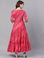 Thumbnail for Ishin Women Pink Printed Anarkali Round Neck Regular Sleeves Kurta - Distacart