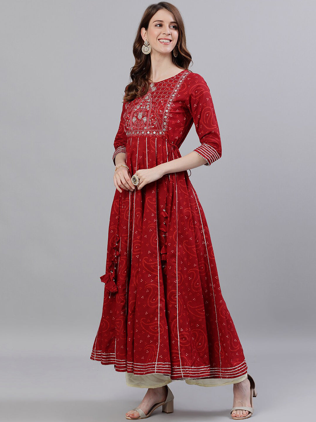 Ishin Women Red Embellished Anarkali Kurta - Distacart