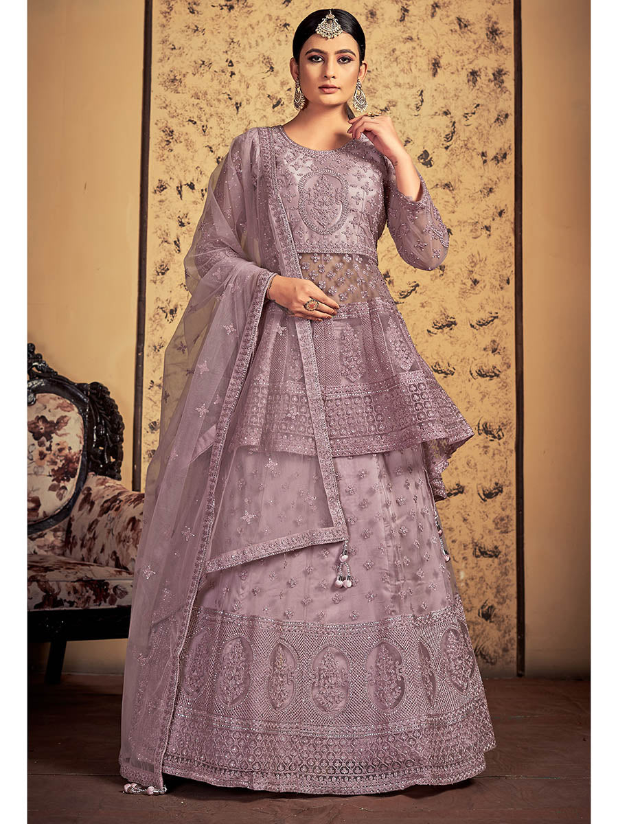 Myra Mauve Soft Net Heavy Embroidered Designer Lehenga - Distacart