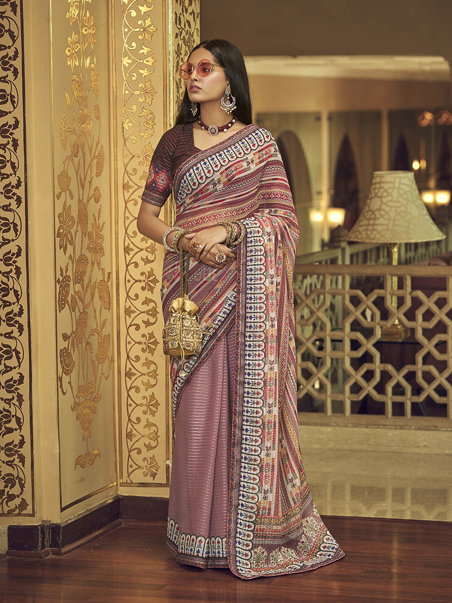 Myra Multicolour Gorgette Designer Saree - Distacart