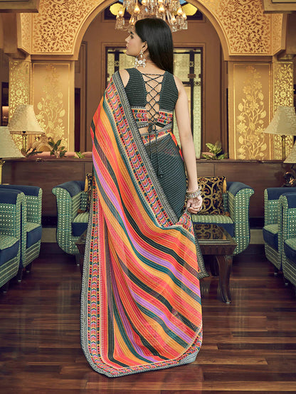 Myra Multicolour Gorgette Designer Saree - Distacart