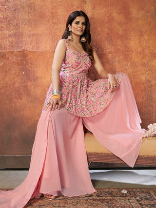 Myra Pink Georgette Embroidered Designer Suit - Distacart