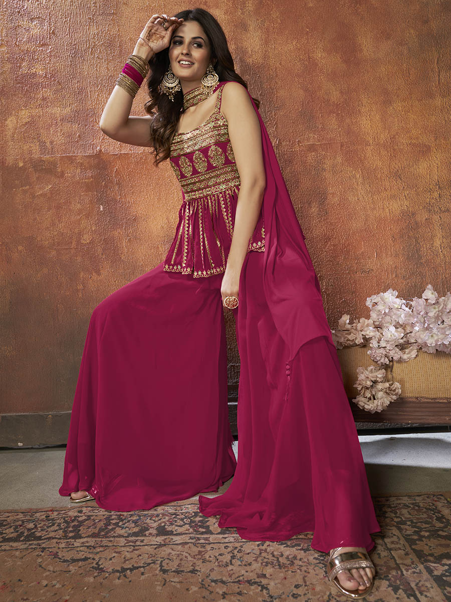 Myra Pink Georgette Embroidered Designer Suit - Distacart