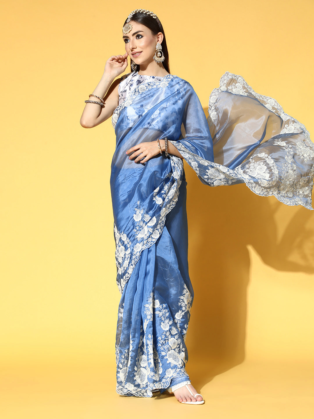 Saree Mall Floral Saree with Embroidered Border - Distacart
