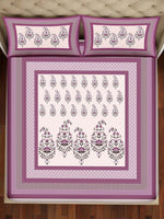 Thumbnail for BELLA CASA Pink & White 350TC Ethnic Motifs Pure Cotton King Bedsheet with 2 Pillow Covers - Distacart