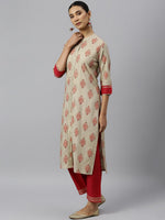 Thumbnail for Khushal K Women Cream-Coloured Ethnic Motifs Printed Regular Gotta Patti Kurta with Palazzos - Distacart