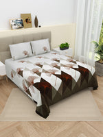 Thumbnail for DREAM WEAVERZ Grey & White Geometric Cotton 220 TC Super King Bedsheet & 2 Pillow Covers - Distacart