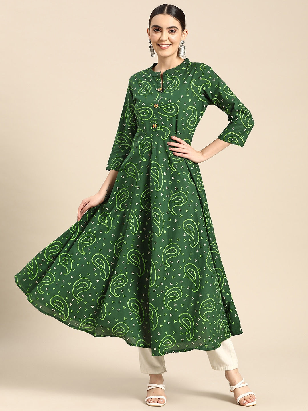 Sangria Women Green Bandhani Printed Anarkali Kurta - Distacart