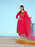 Thumbnail for Sangria Ethnic Motifs Yoke Design Pleated Sequinned Kurta with Trousers & Dupatta - Distacart
