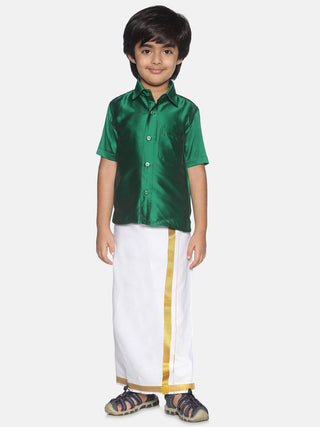 Sethukrishna Boys Green & White Shirt with Dhoti - Distacart