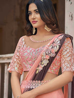 Thumbnail for Mitera Pink & Brown Embellished Sequinned Ready to Wear Saree - Distacart