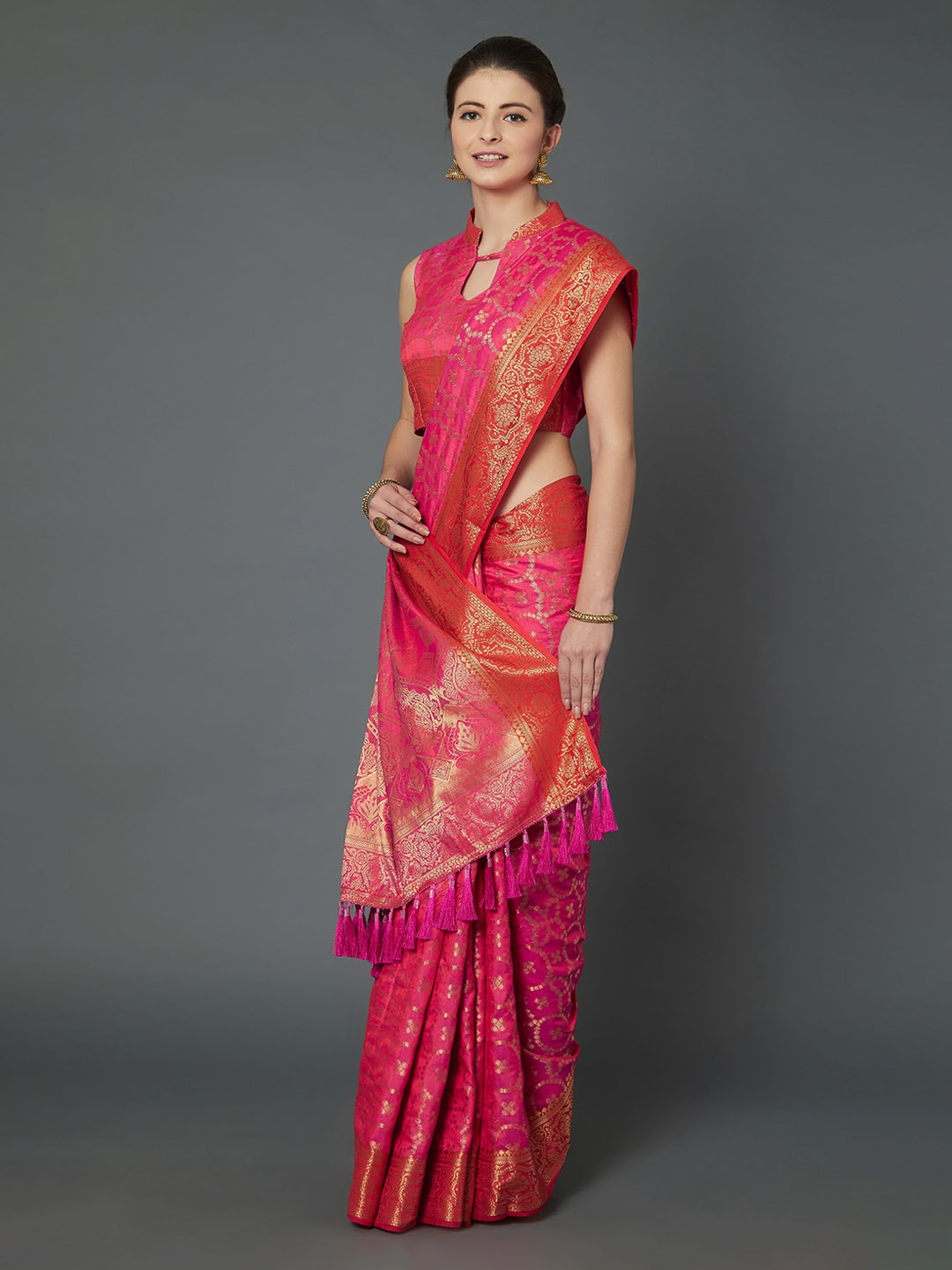 Mitera Pink Woven Design Banarasi Saree - Distacart