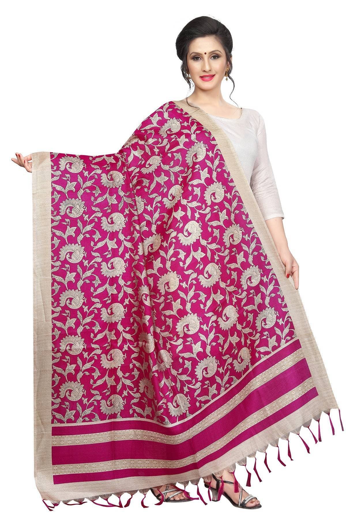 Vamika Pink Printed Khadi Bhagalpuri Dupatta