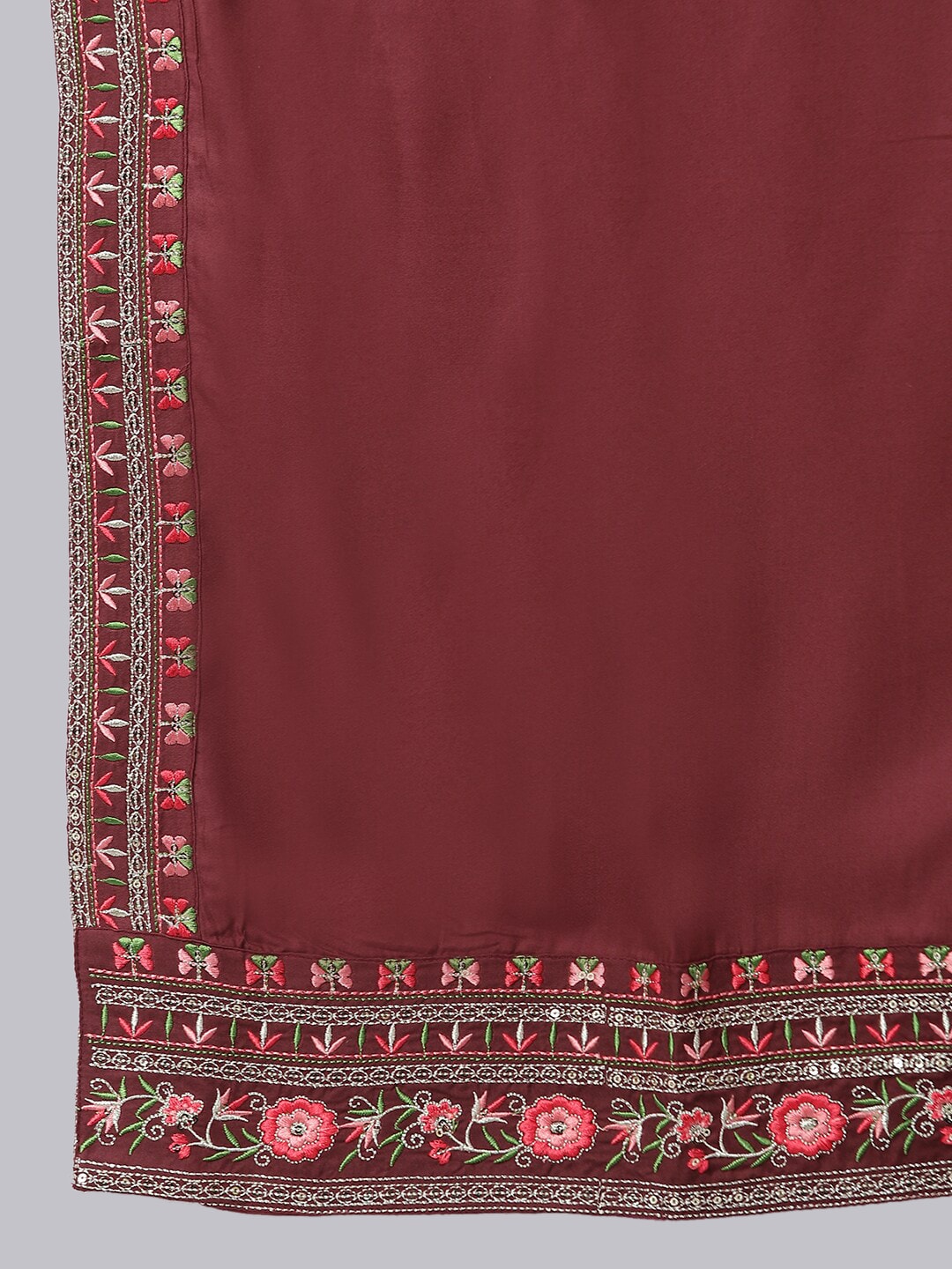 Khushal K Women Burgundy Floral Yoke Design Panelled Kurta with Trousers - Distacart