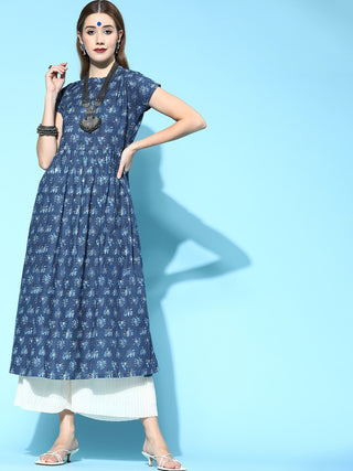 HERE&NOW Stunning Blue Cotton Kurta - Distacart