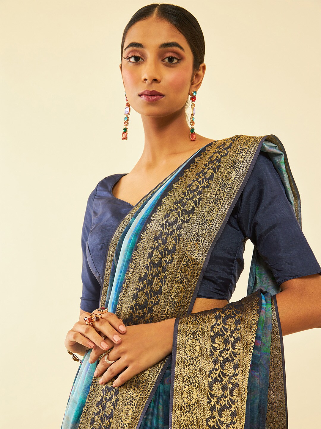 Soch Woven Design Floral Printed Tussar Saree - Distacart
