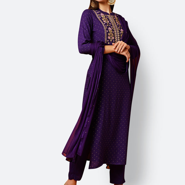Kalini Floral Embroidered Regular Kurta With Trousers & Dupatta - Distacart