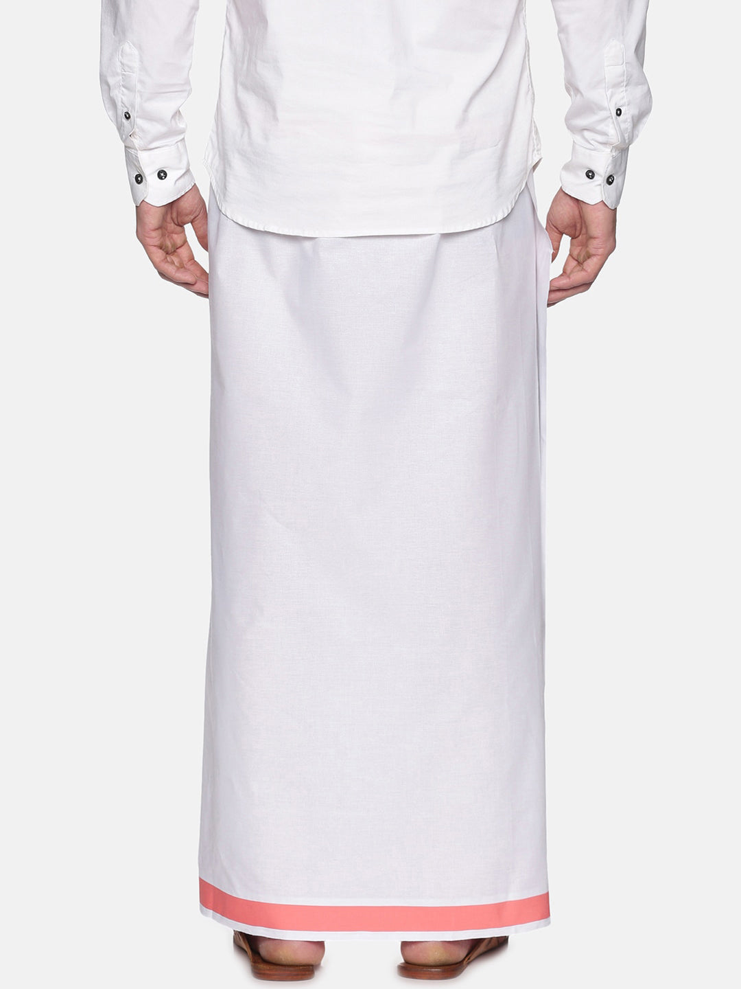 Sethukrishna Men White & Pink Solid Cotton Dhoti - Distacart